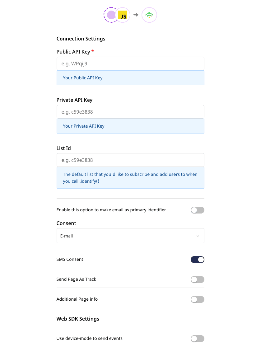 Klaviyo connection settings