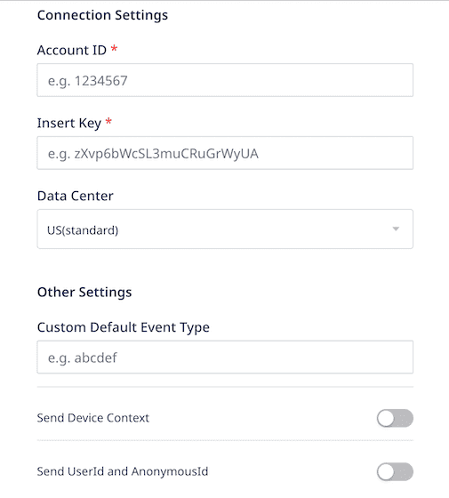 New Relic connection settings