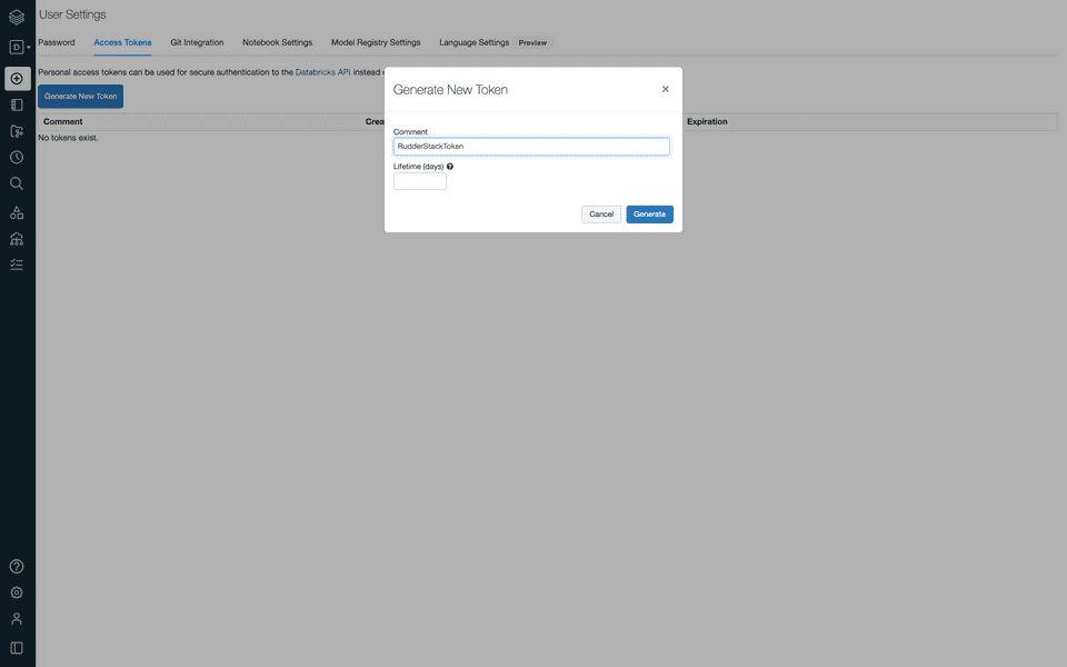 Databricks generating new token